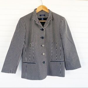 Chaps Blazer 10 Navy White Striped 5-Button 3/4 Sleeve Cotton Jacket